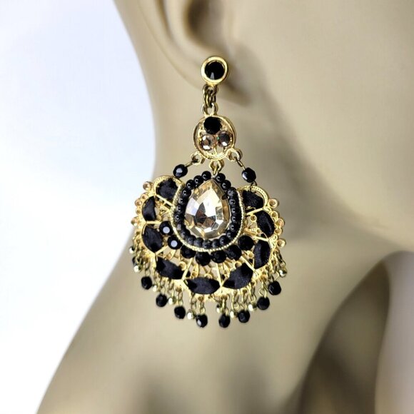 Black and Gold Bold Statement Earrings - Picture 1 of 9